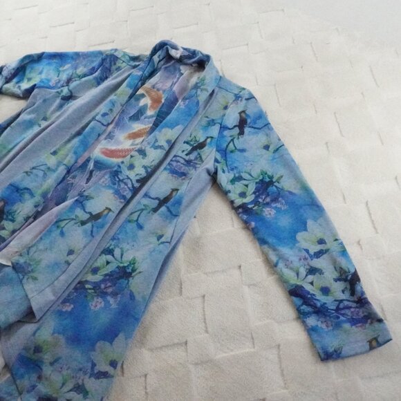 Soft Surroundings Cardigan Sweater Womens Petite Medium Floral Bird Print - Picture 3 of 11